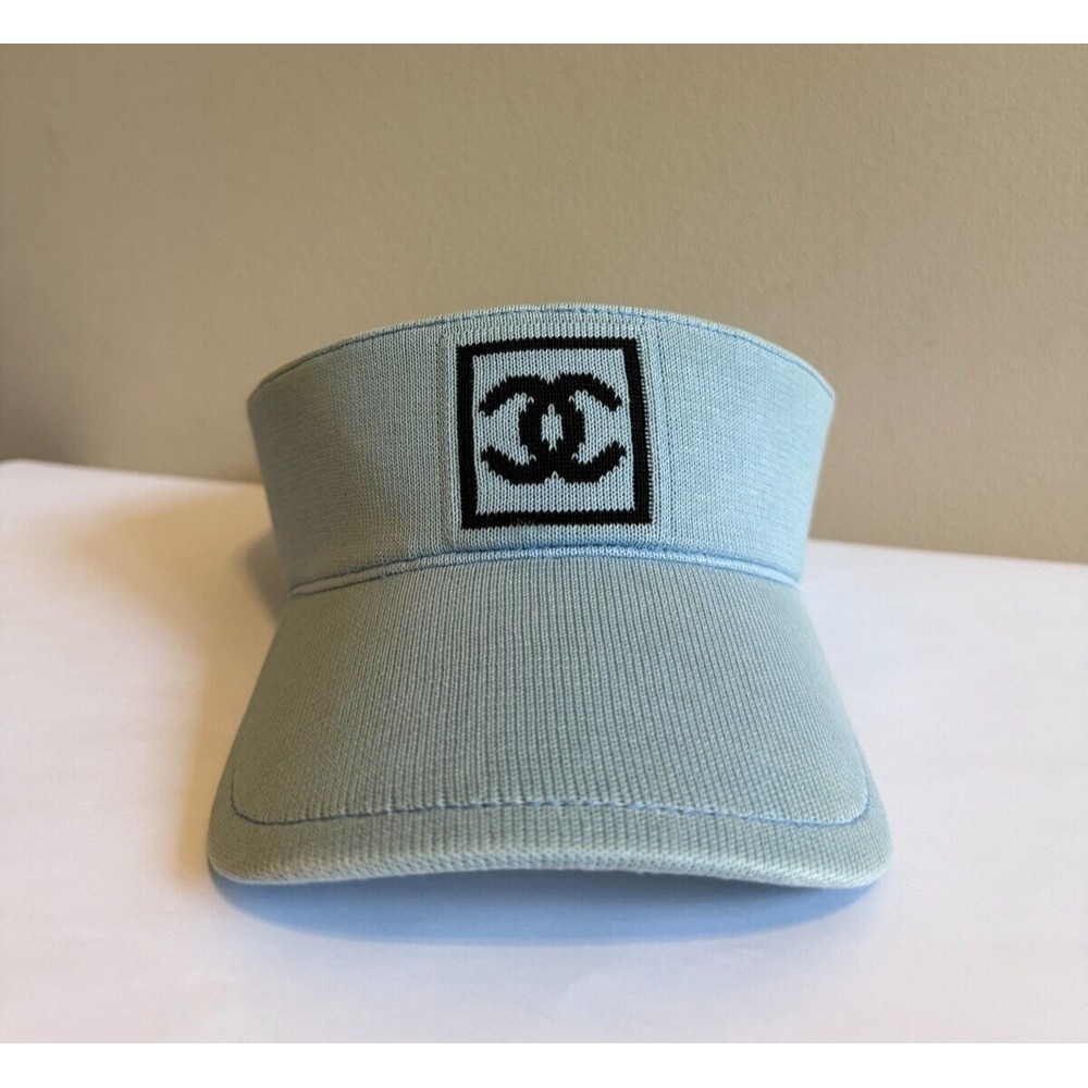 Vintage Chanel Cotton CC Light Blue Visor Sun Hat size M - Authentic and Rare